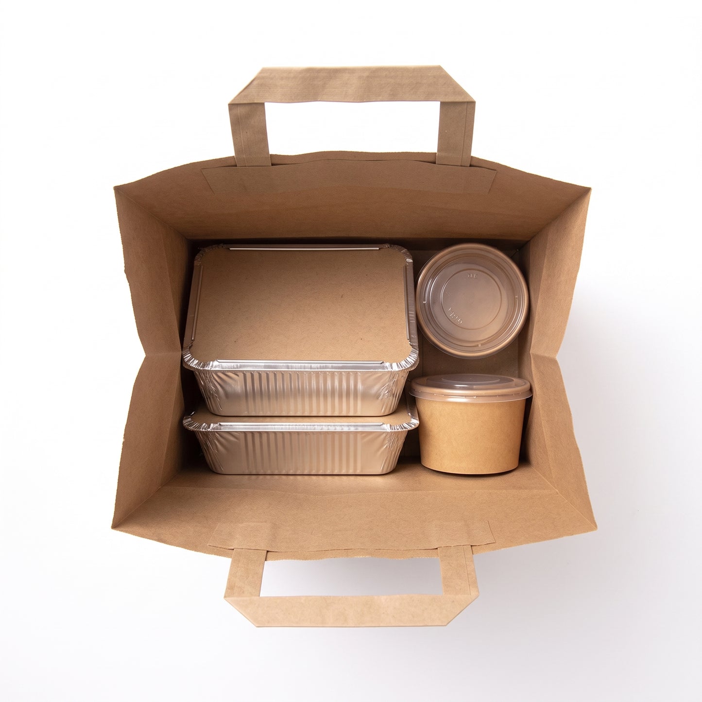 Flat Handle Brown Kraft Paper Bags - Heavy Duty Takeaway Packaging