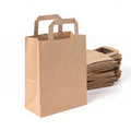 Flat Handle Brown Kraft Paper Bags - Heavy Duty Takeaway Packaging