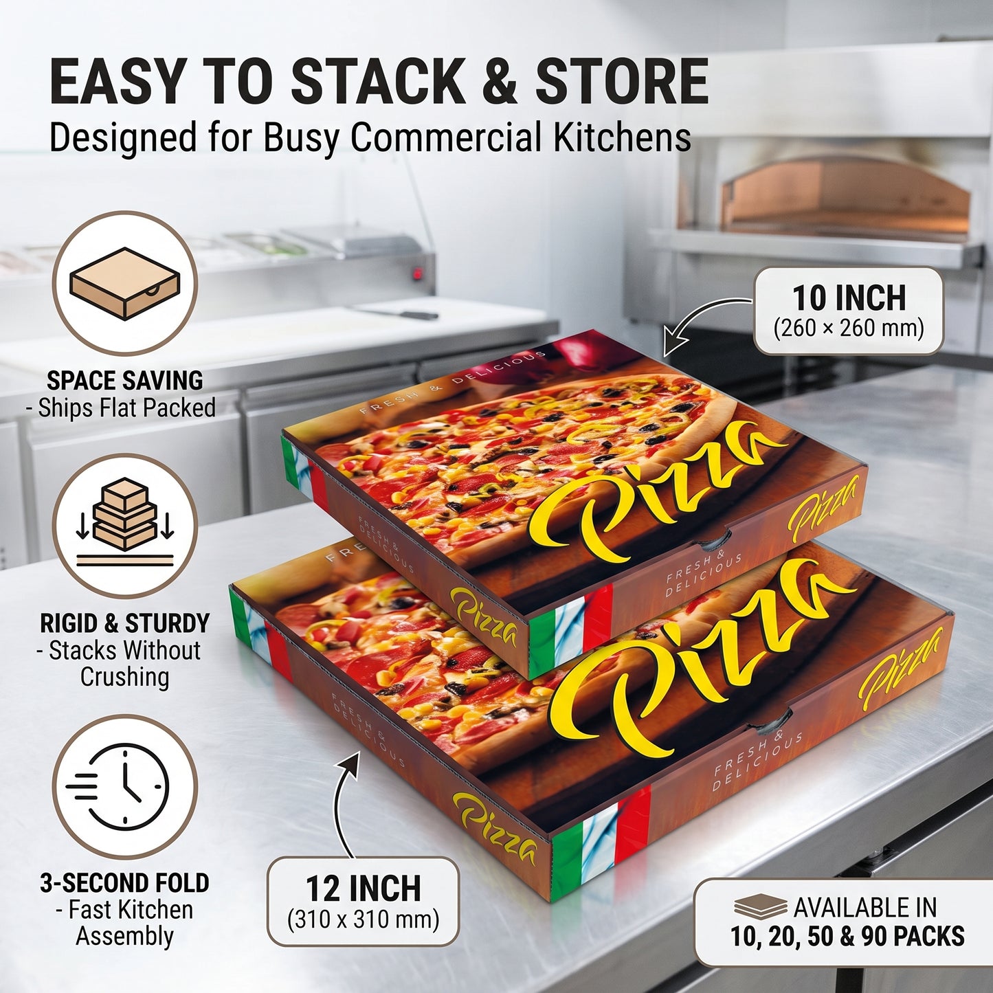 10" Full Colour Printed Pizza Boxes - E-Flute Corrugated